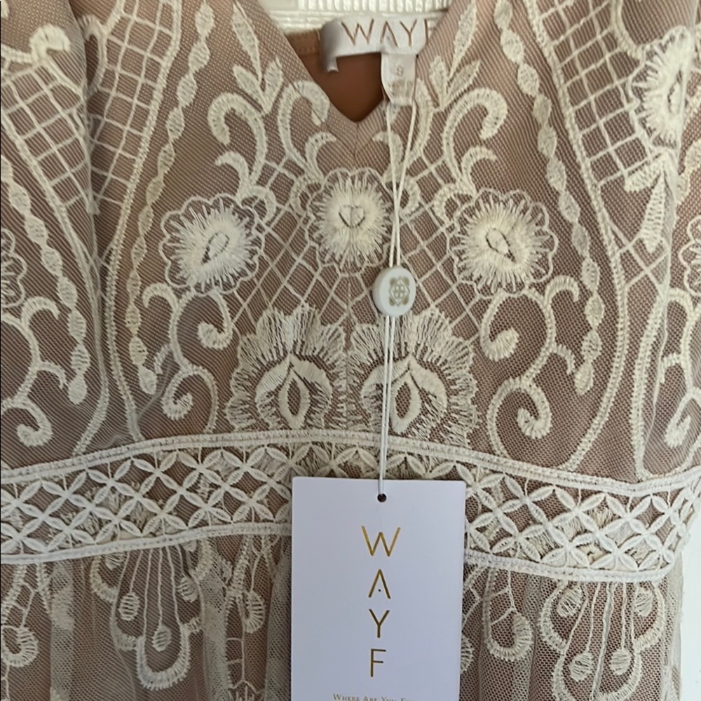 Wayf Tan and Cream Embroidered Dress